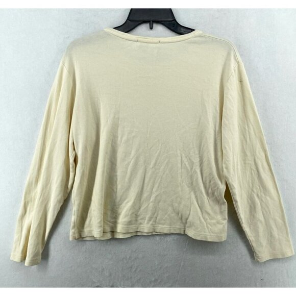 Coldwater Creek Long Sleeve Shirt Women Lg Beige Ivory Plain Cropped Round Neck - Picture 6 of 10
